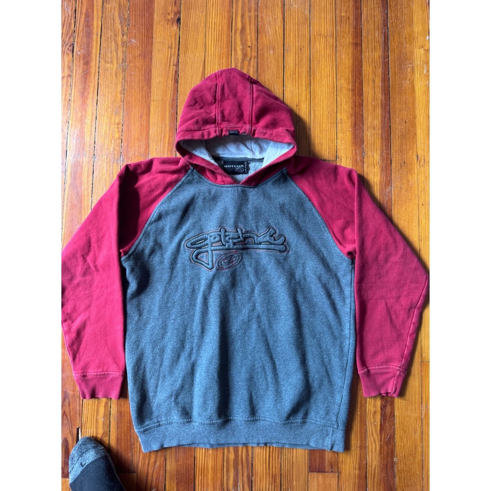 Gotcha Vintage Surf Hoodie Mens XL Raglan Embroidered Logo Pullover